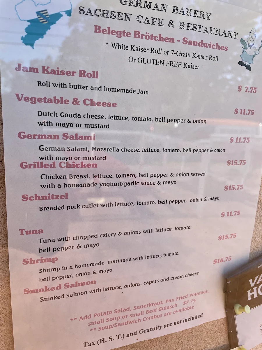 Menu, German Bakery Sachsen Cafe & Restaurant