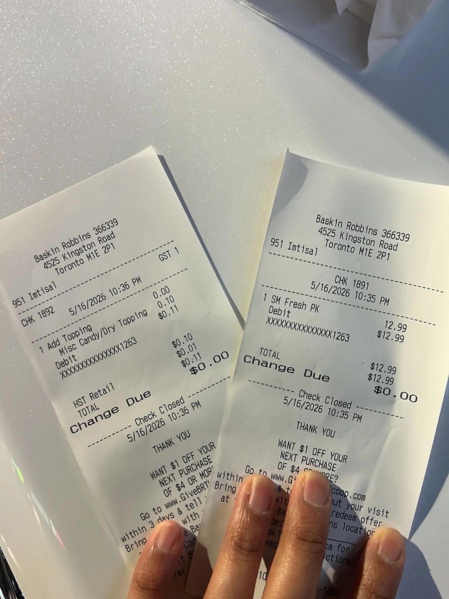 Menu, Baskin-Robbins