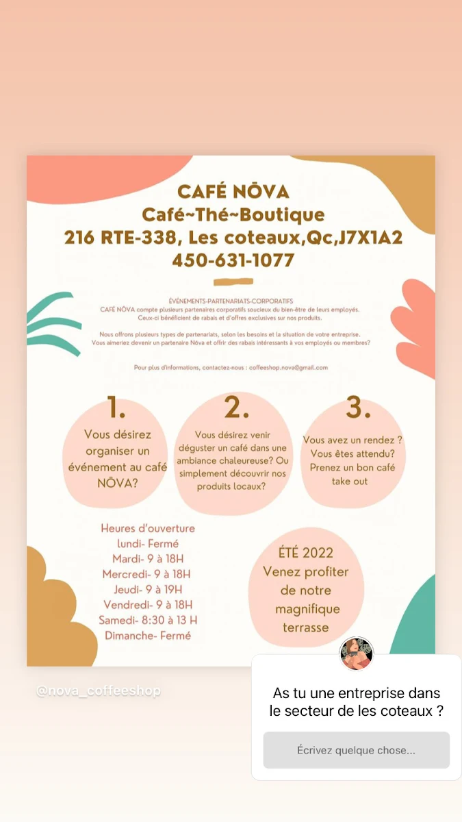 Menu, Café Nova