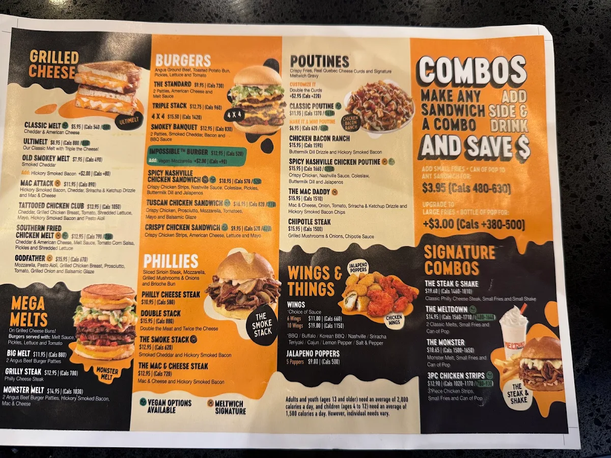 Menu, Meltwich Food Co