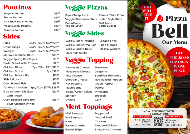 Menu, Pizza Bell & Wings