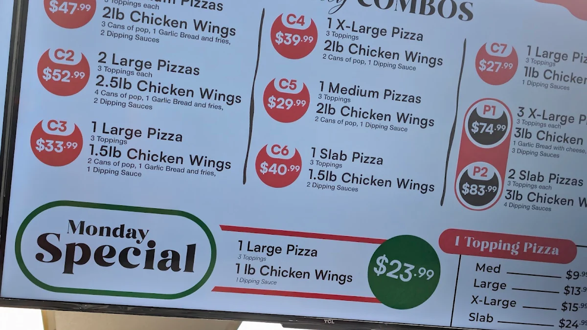 Menu, Pizza Bell & Wings