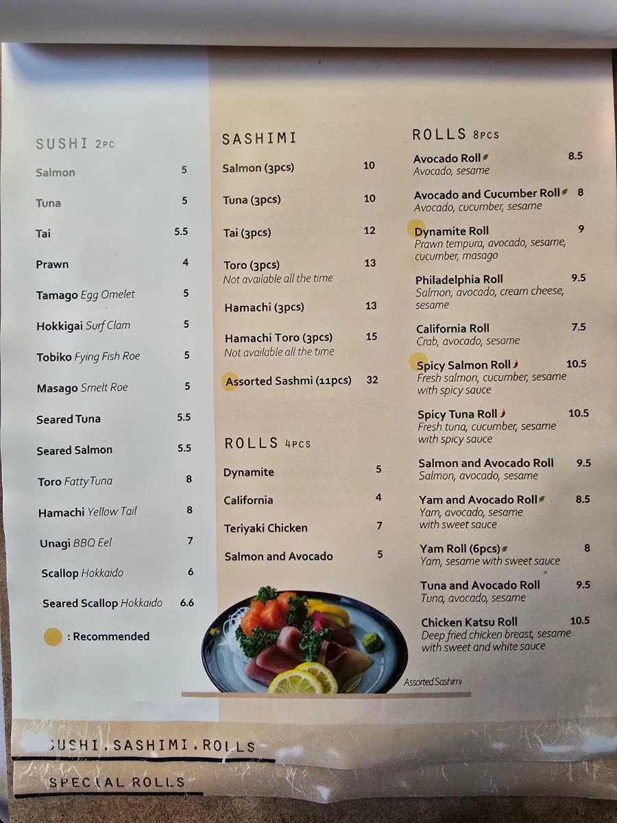 Menu, Maru Sushi and Don