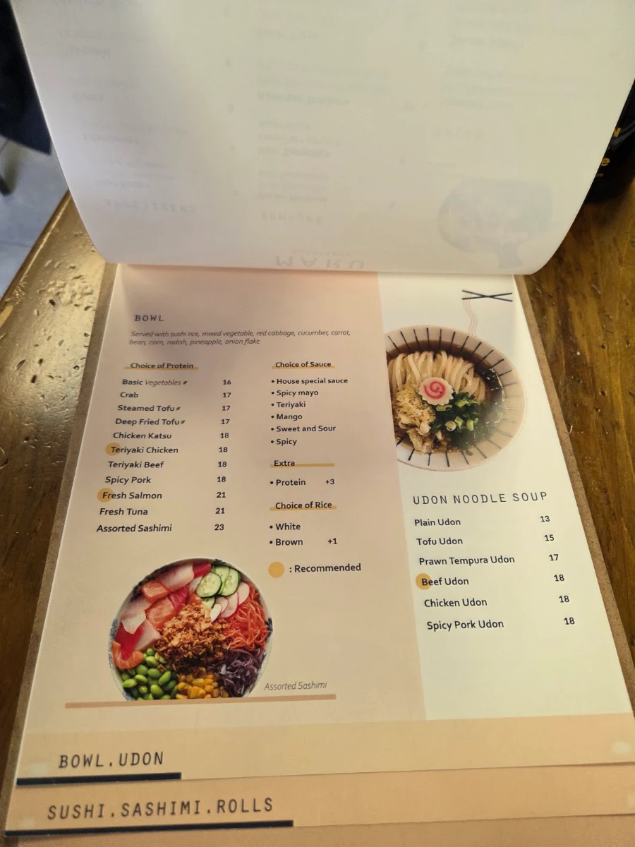 Menu, Maru Sushi and Don