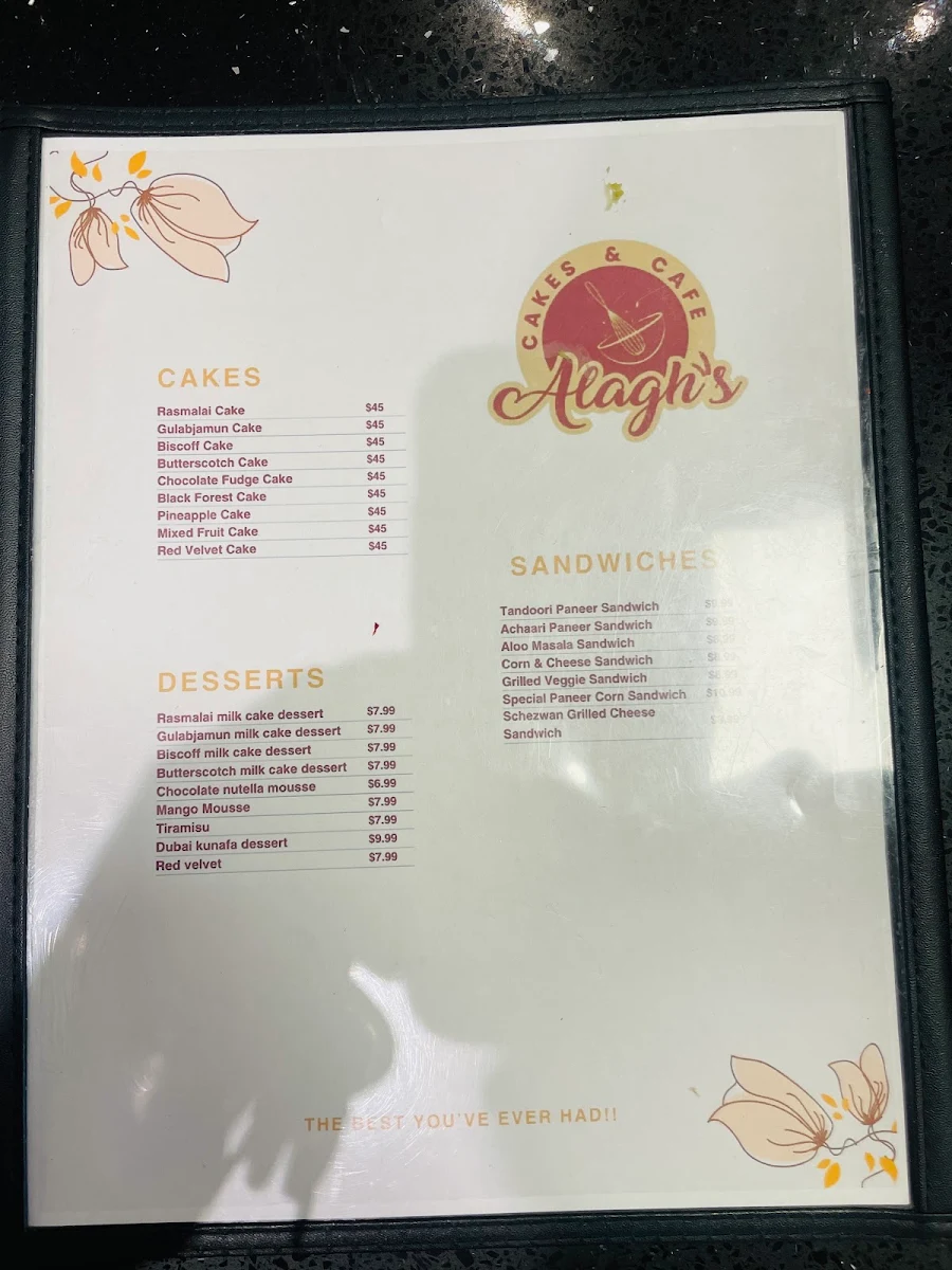 Menu, Alagh’s Cakes & Cafe