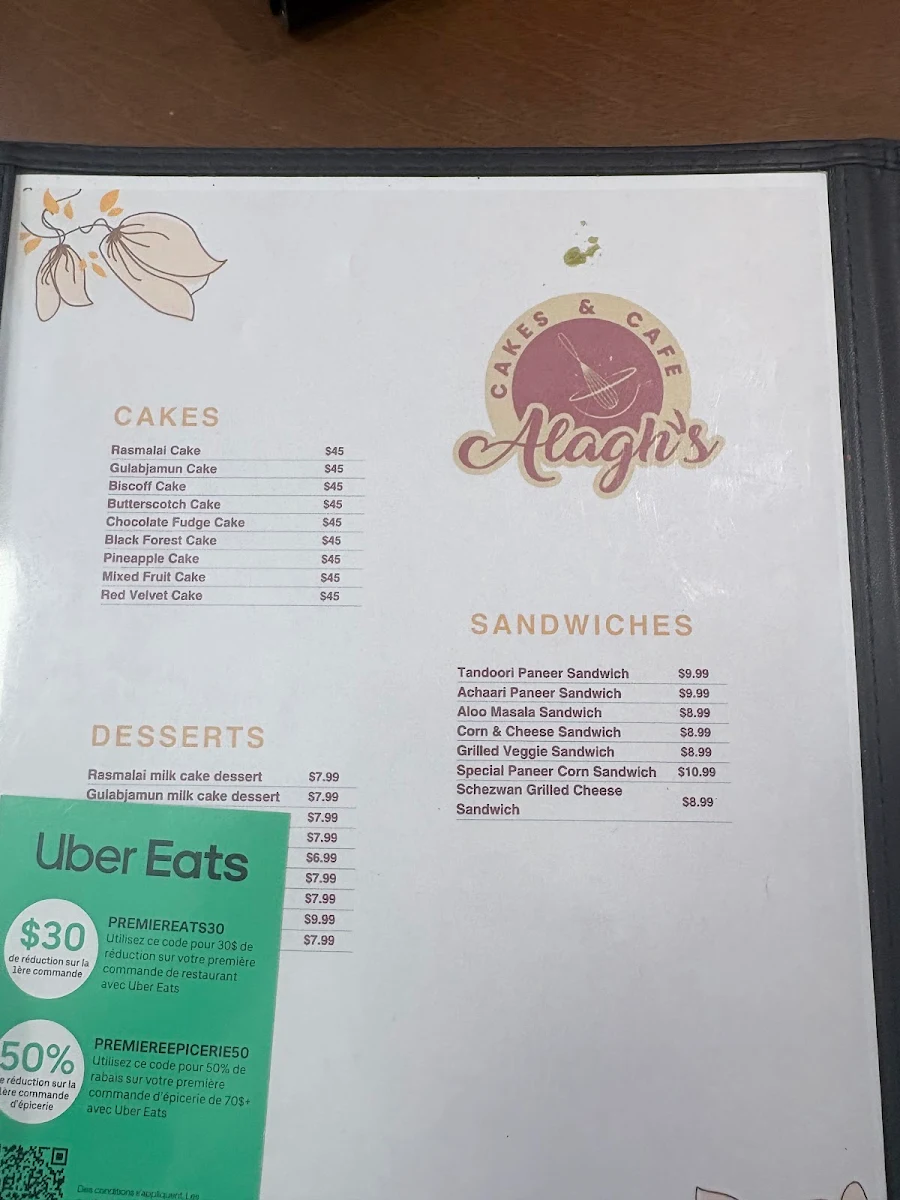 Menu, Alagh’s Cakes & Cafe
