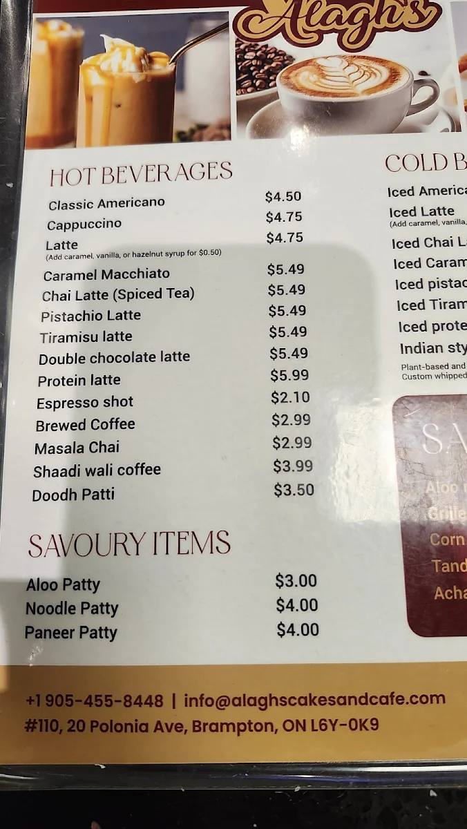 Menu, Alagh’s Cakes & Cafe