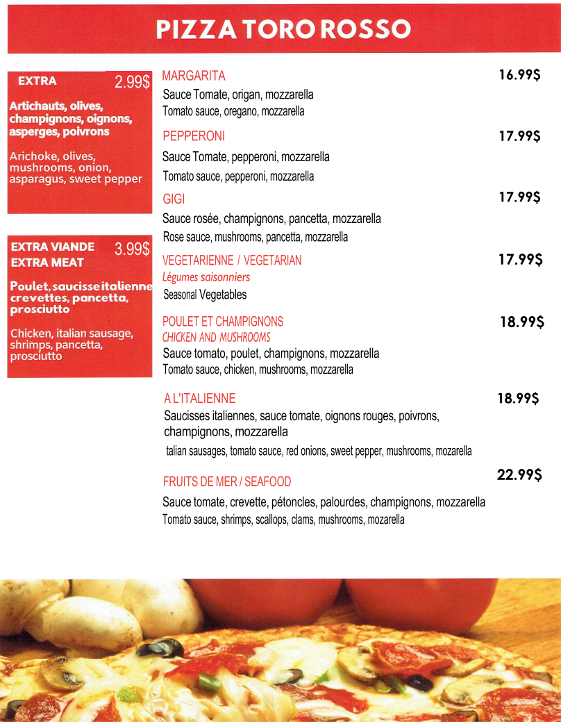 Menu, Toro Rosso