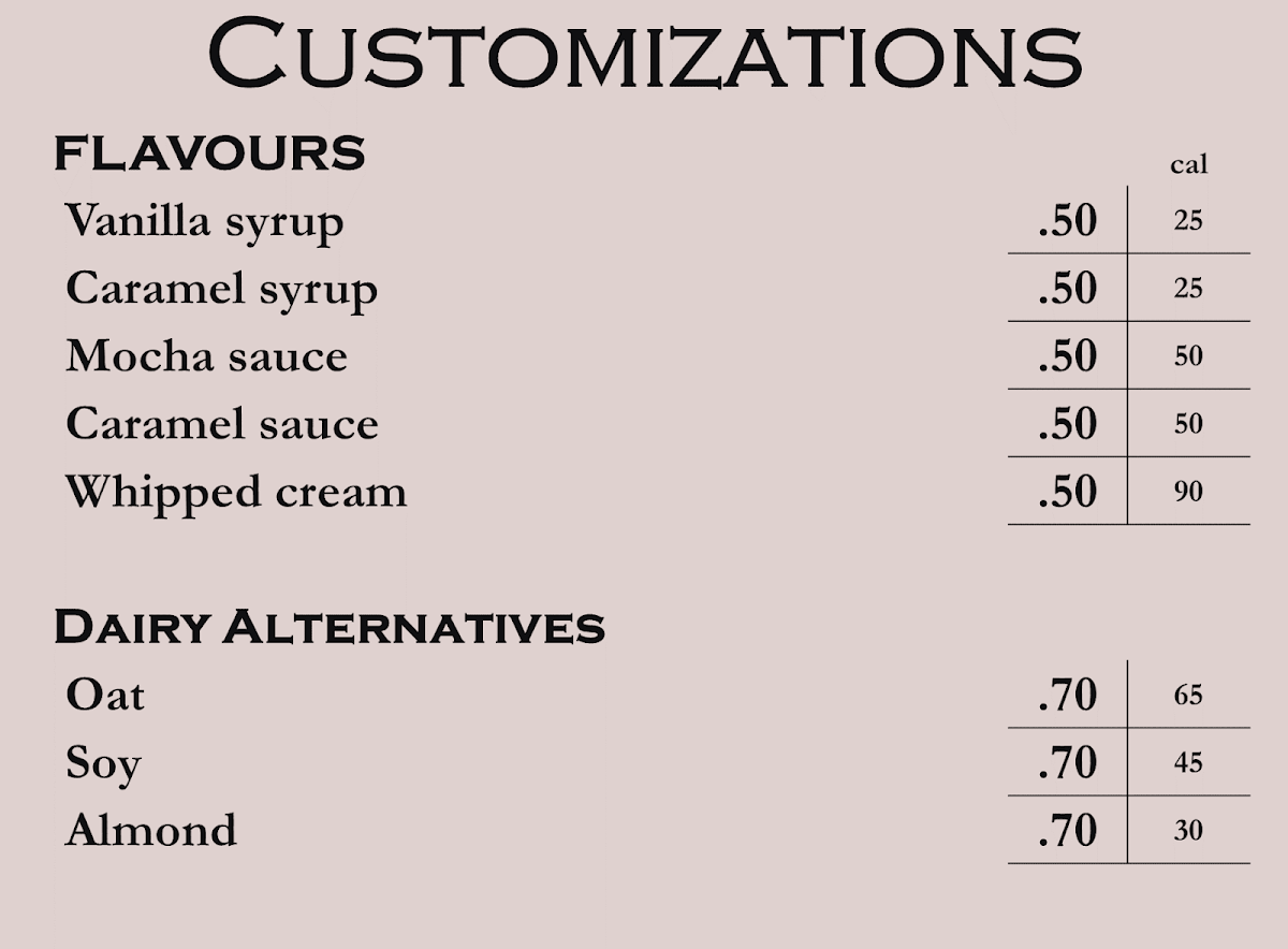 Menu, Pressed For Time Cafe