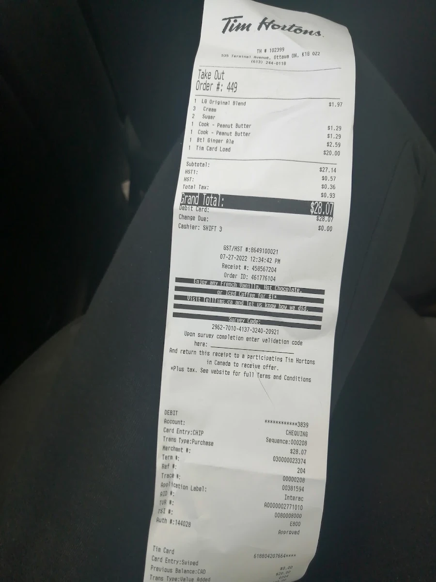 Menu, Tim Hortons