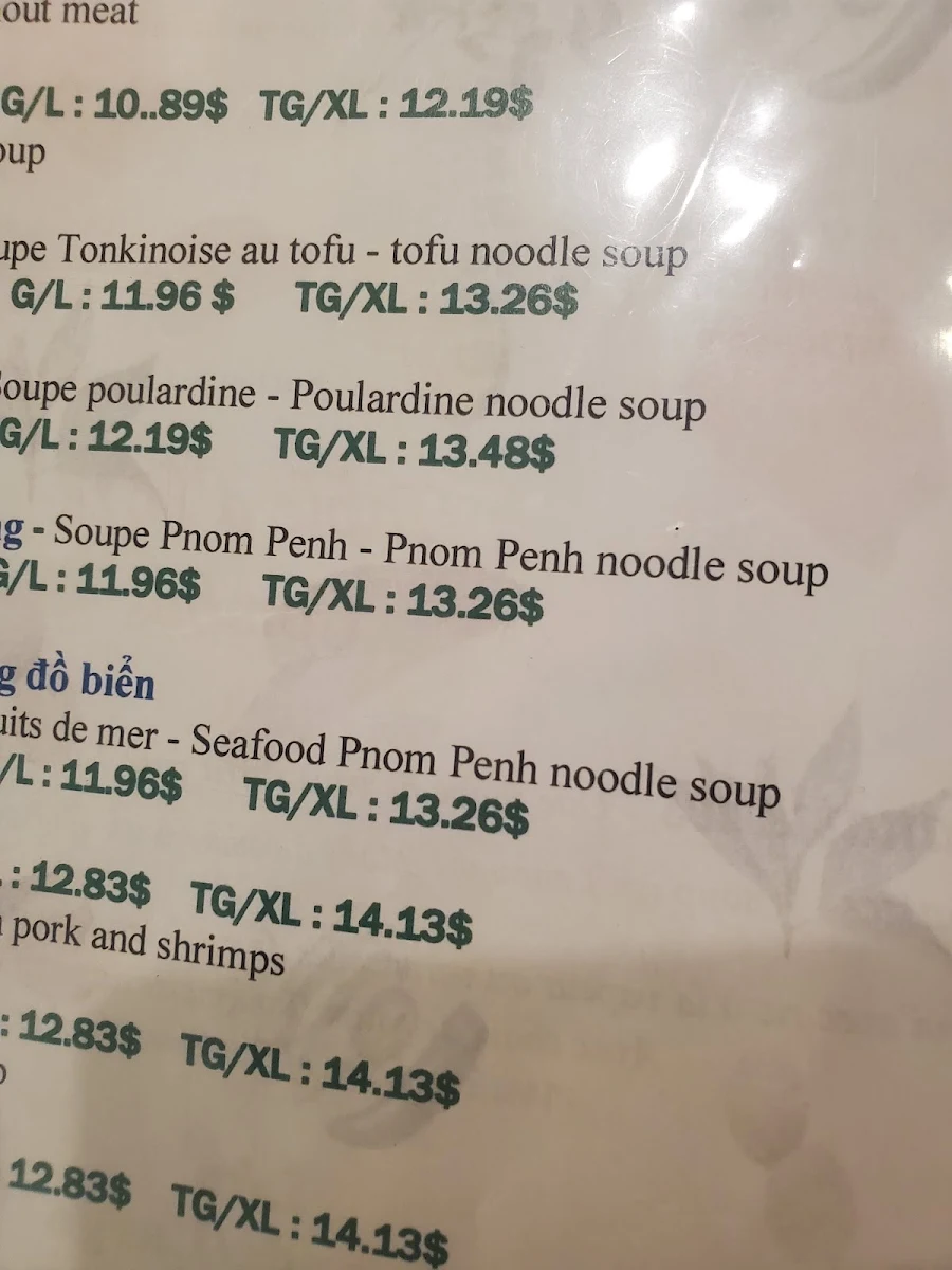 Menu, Pho Hao