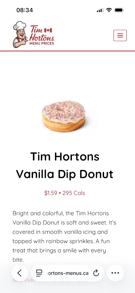 Menu, Tim Hortons