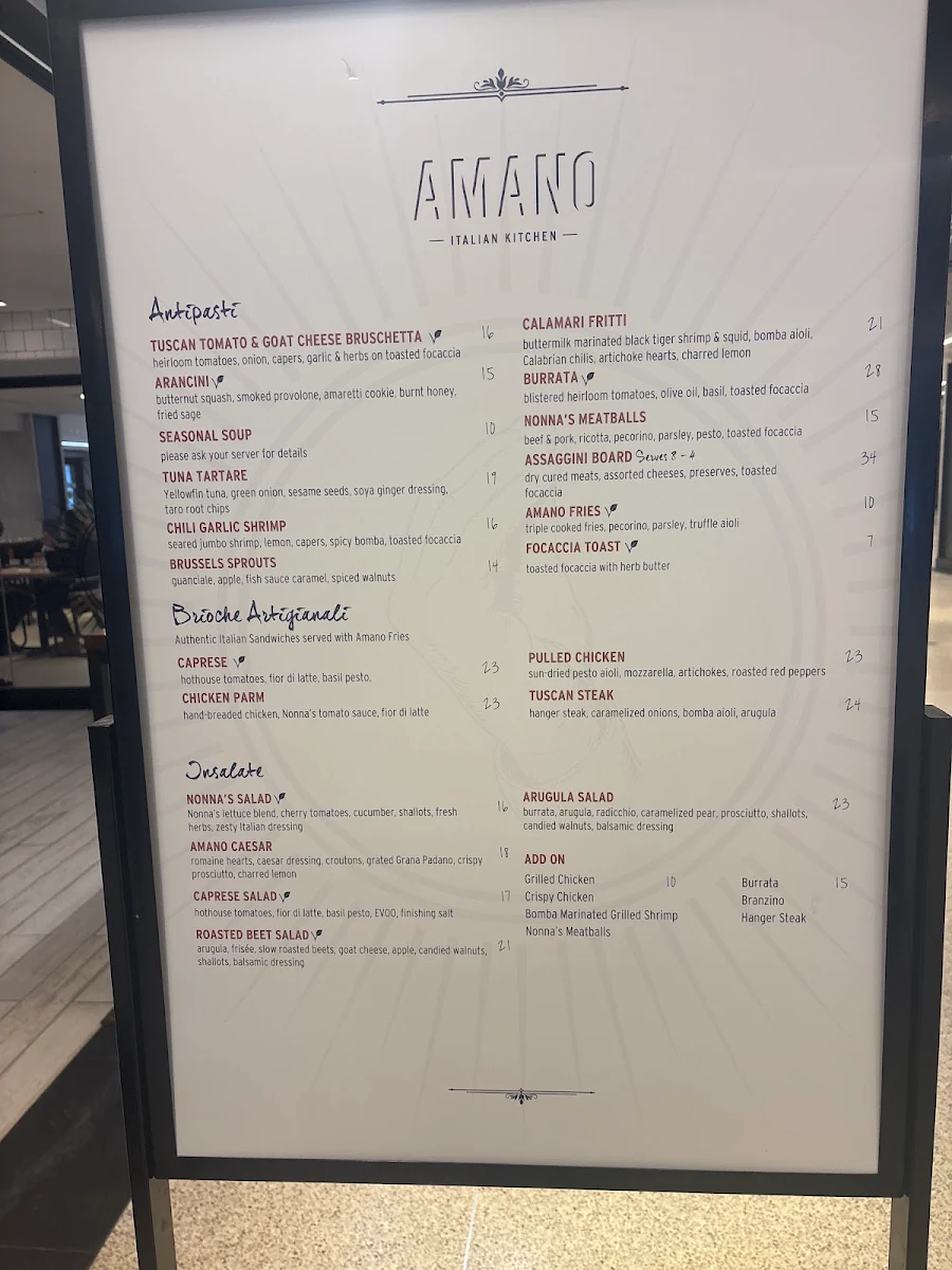 Menu, Amano Italian Kitchen