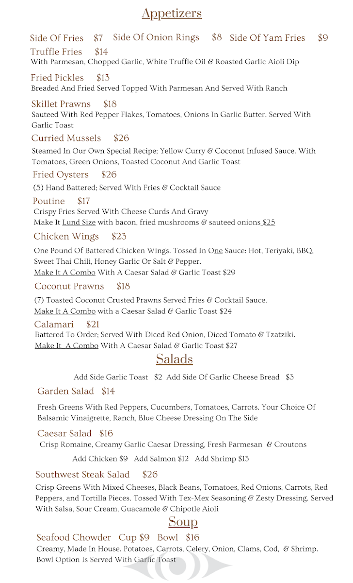 Menu, The 101 Bar & Grill