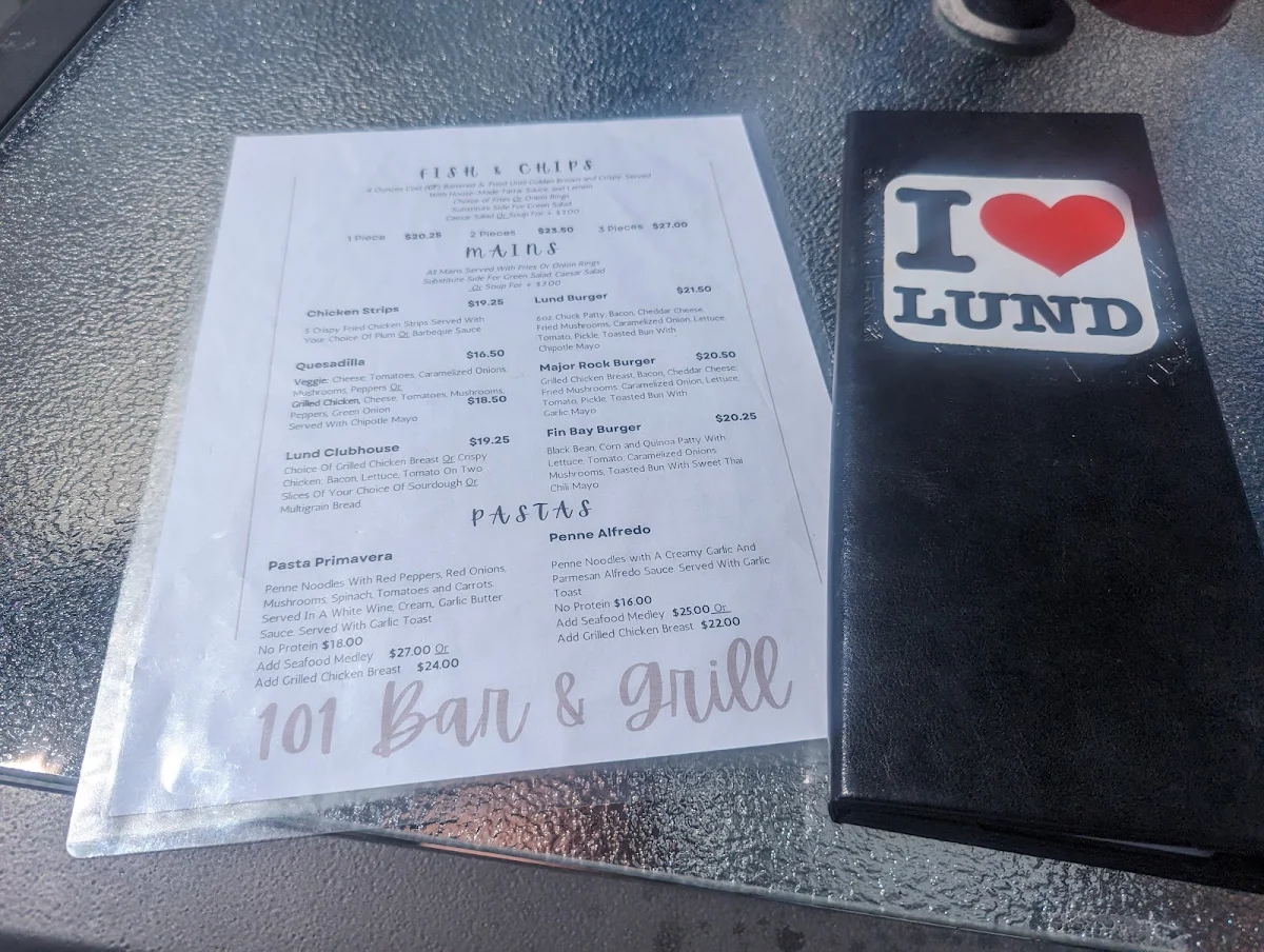 Menu, The 101 Bar & Grill