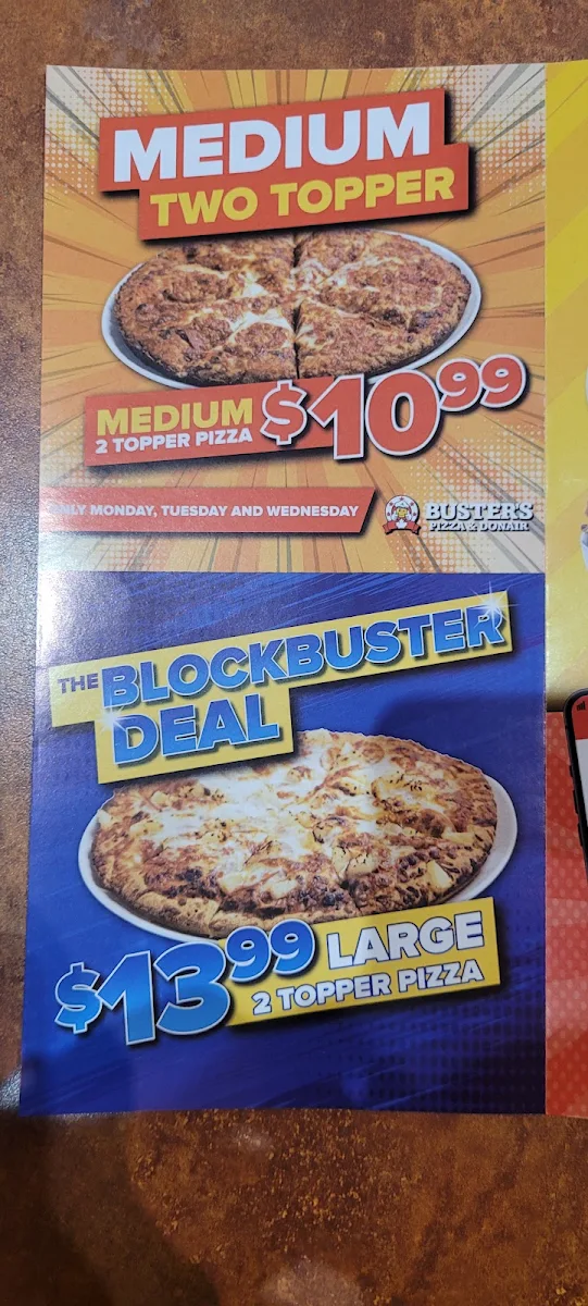 Menu, Buster's Pizza & Donair