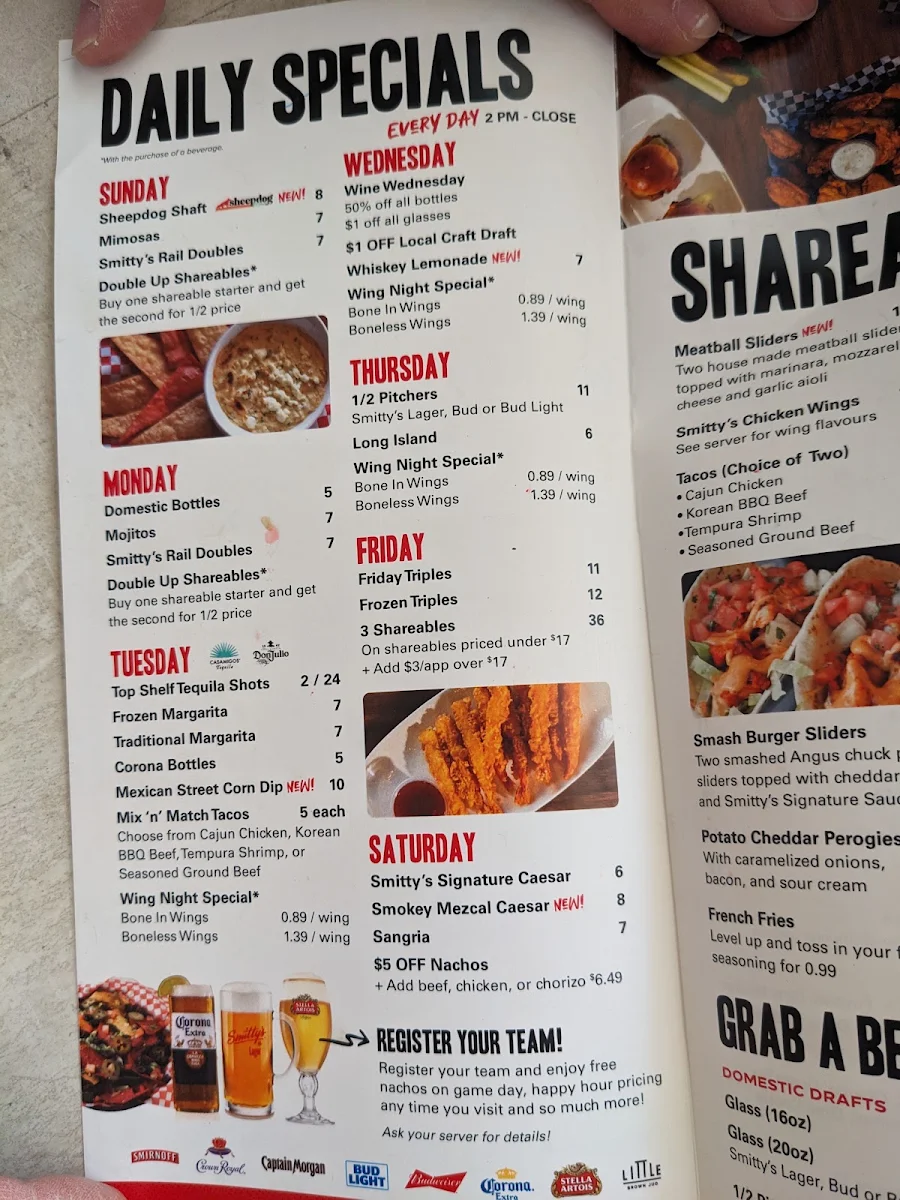 Menu, Smitty's Restaurant & Lounge - Winnipeg Kenaston