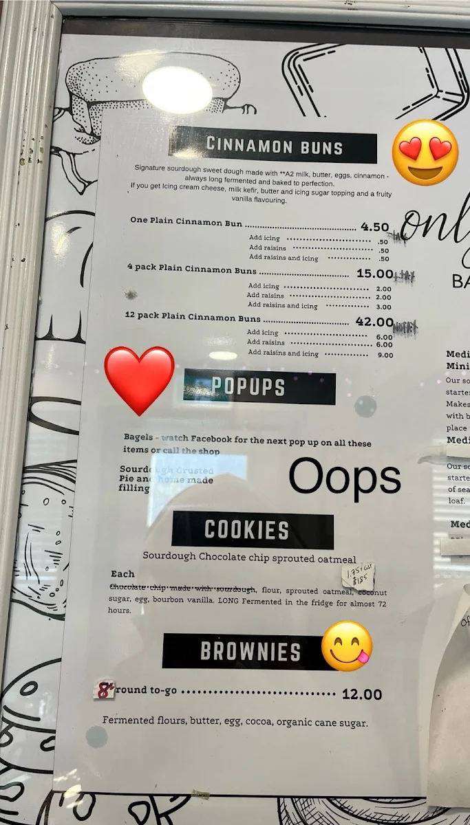 Menu, Only Sourdough Bakehouse & Pizzeria