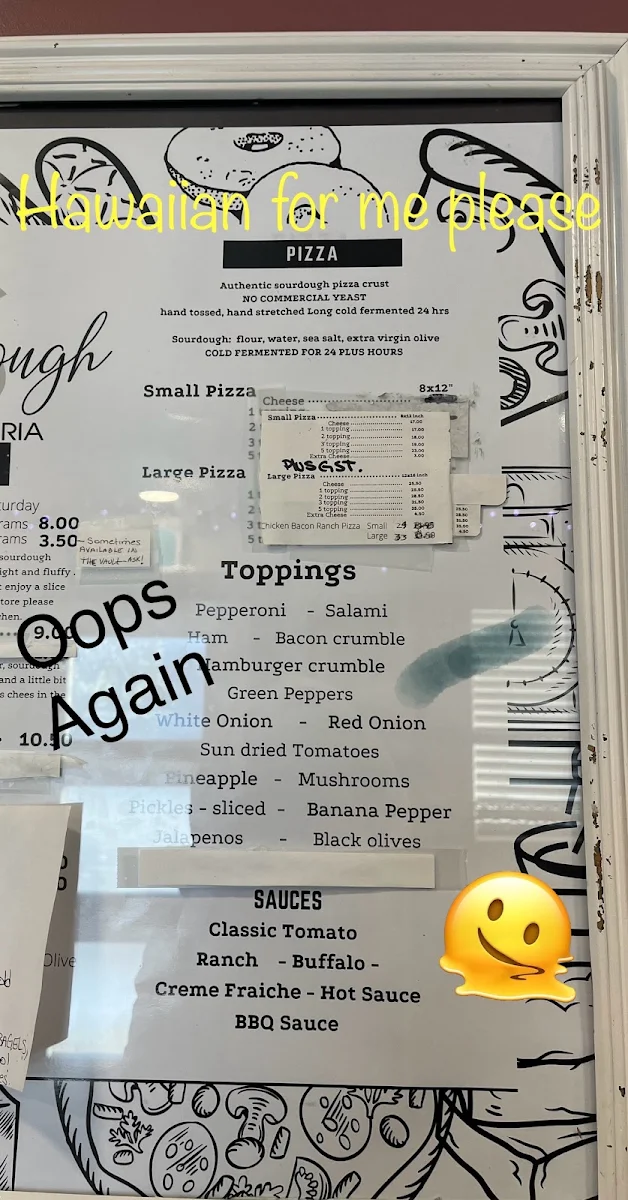 Menu, Only Sourdough Bakehouse & Pizzeria