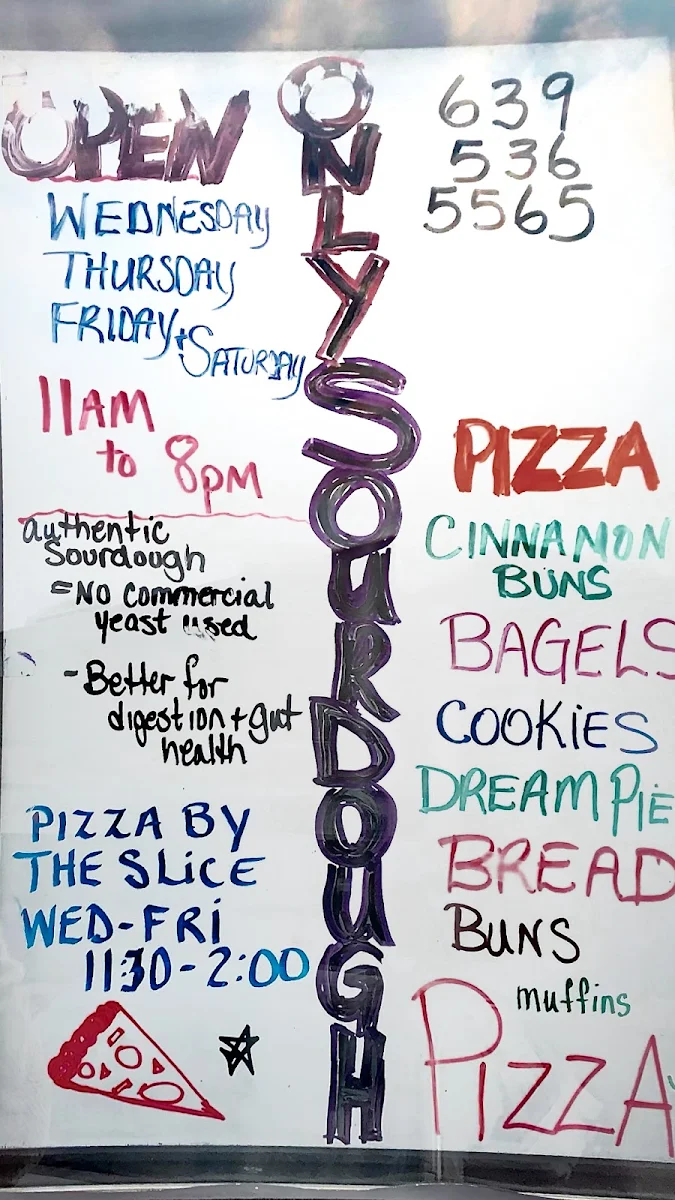 Menu, Only Sourdough Bakehouse & Pizzeria