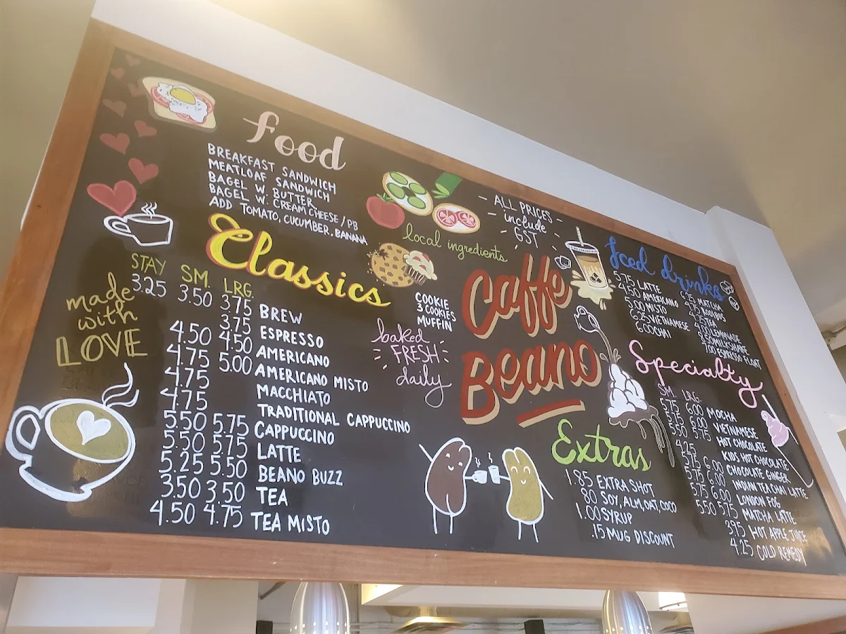 Menu, Caffe Beano