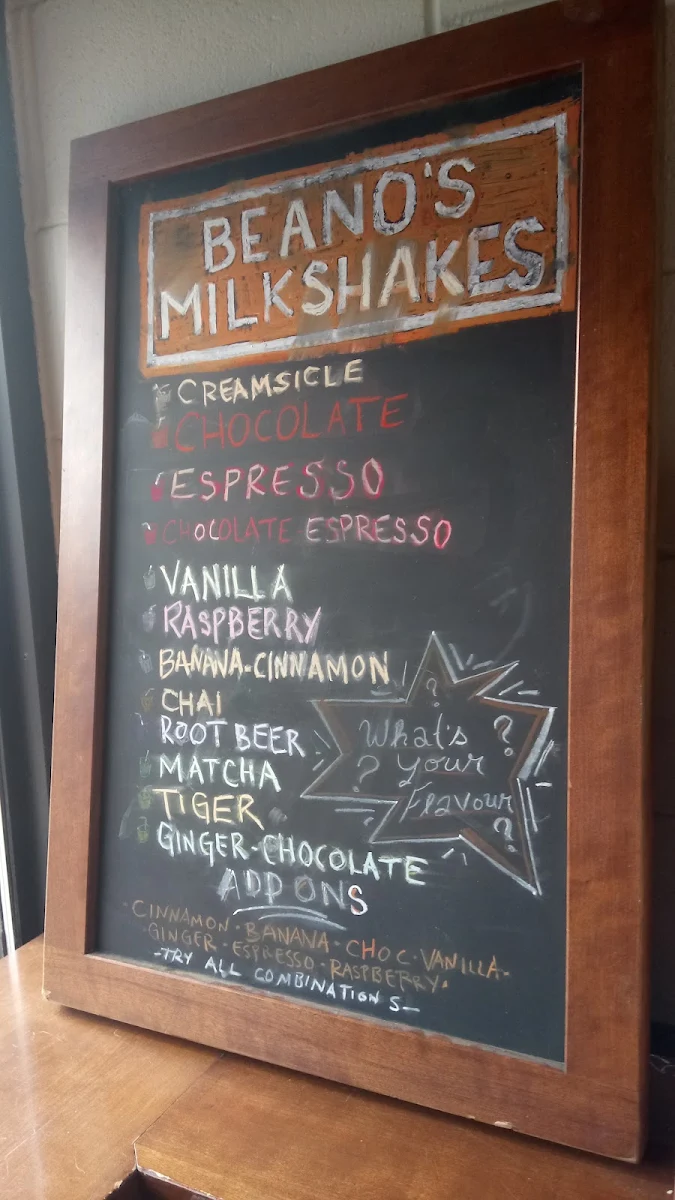 Menu, Caffe Beano