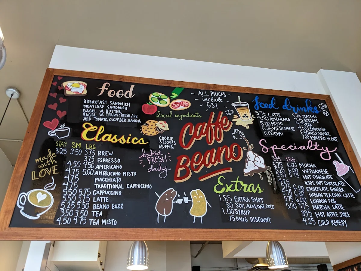 Menu, Caffe Beano