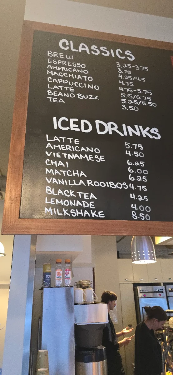Menu, Caffe Beano