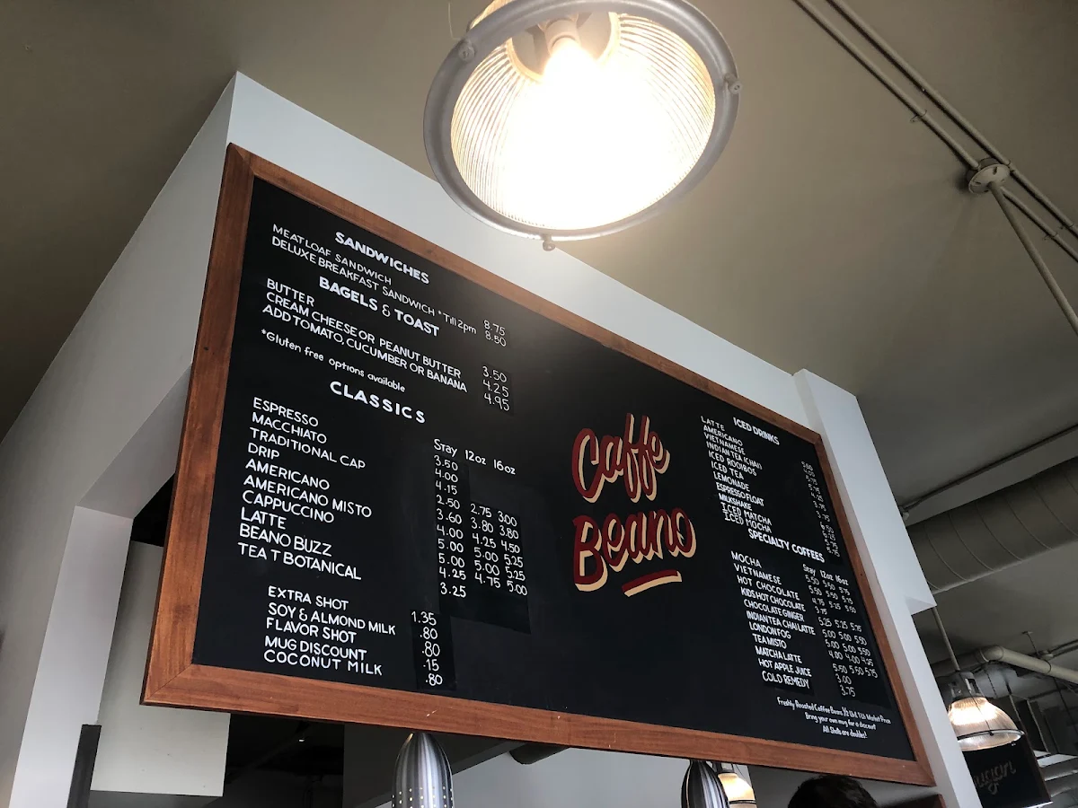 Menu, Caffe Beano