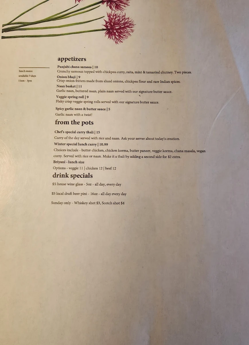 Menu, Taste of India