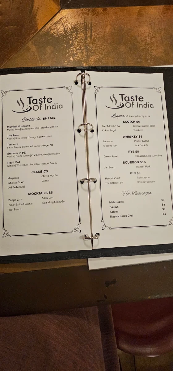 Menu, Taste of India