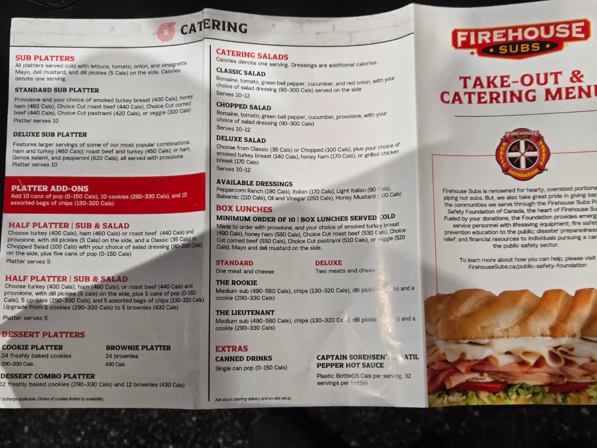 Menu, Firehouse Subs
