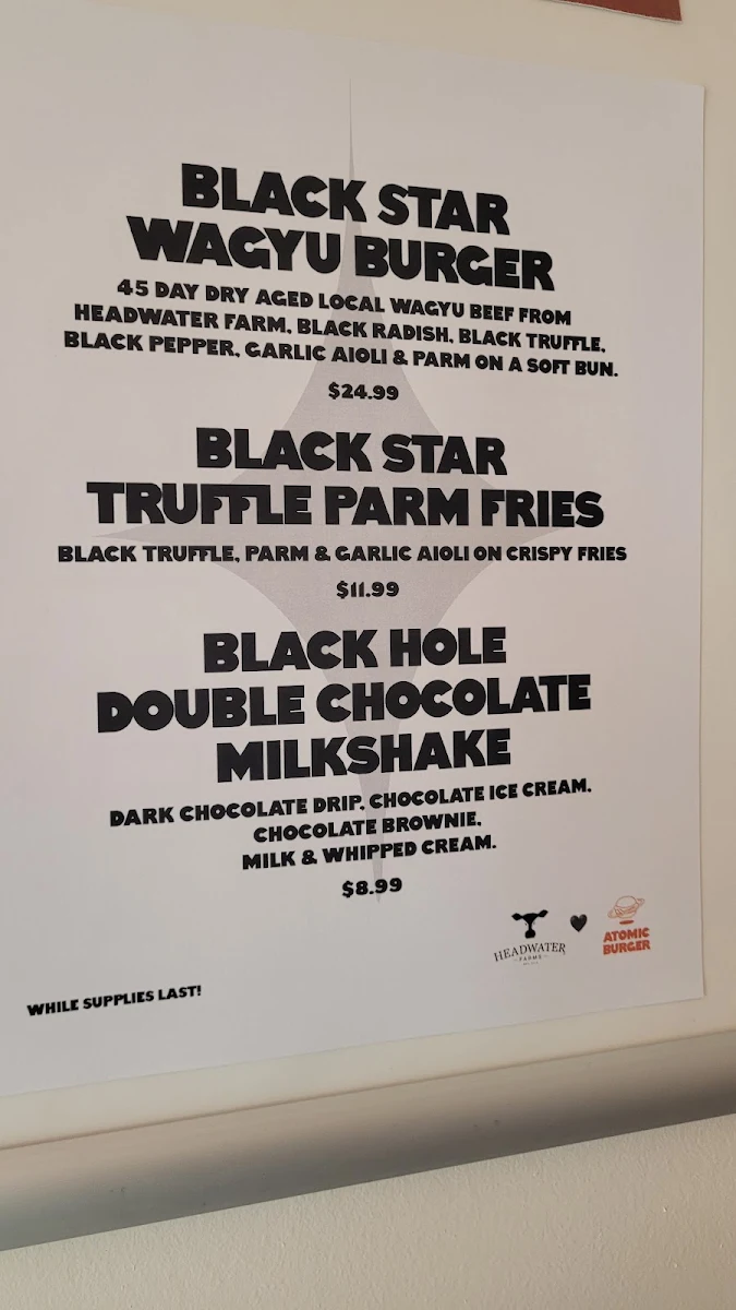 Menu, Atomic Burger