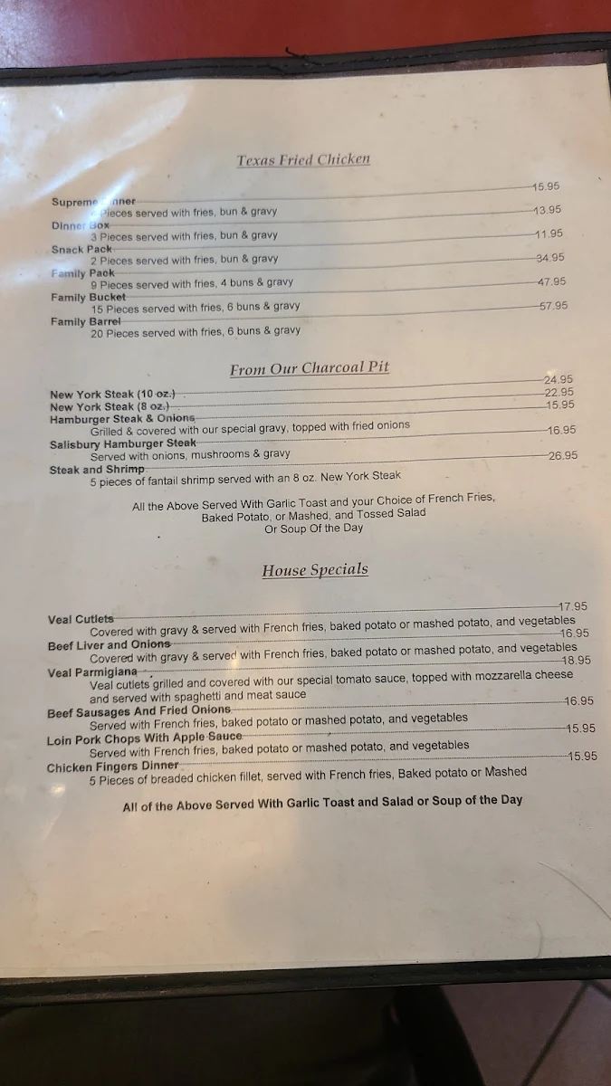 Menu, Burger Baron