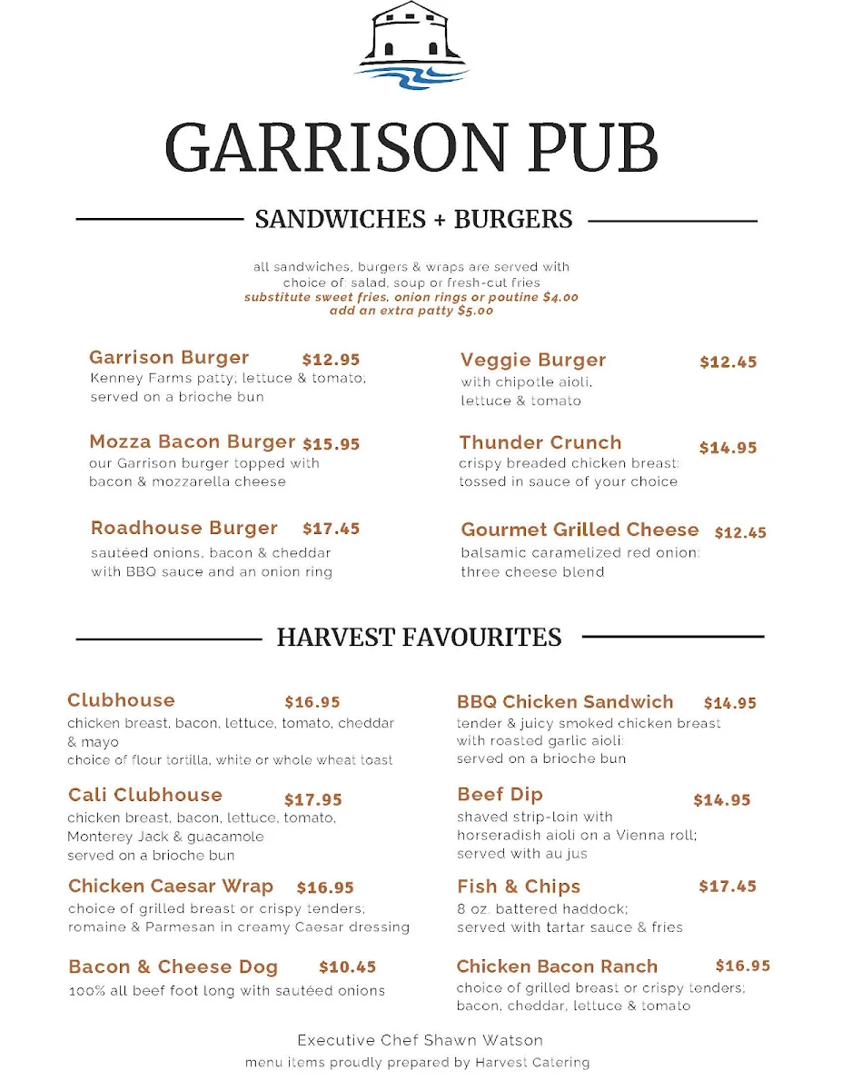 Menu, Garrison Pub