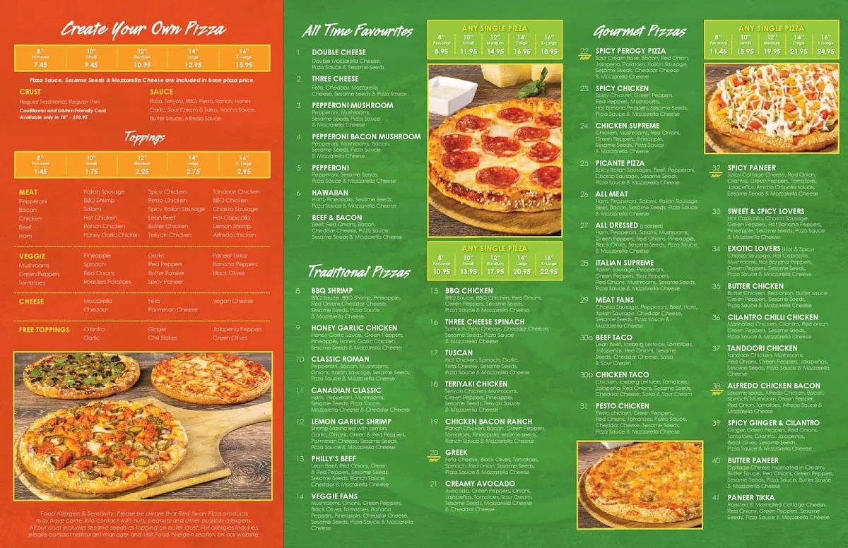 Menu, Red Swan Pizza - Ottawa Orleans