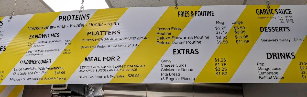 Menu, Zesty Shawarma'z