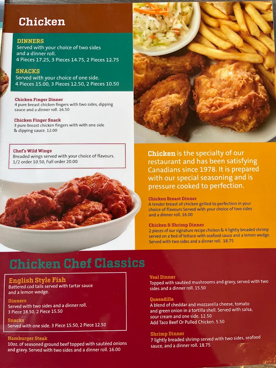 Menu, Chicken Chef Neepawa