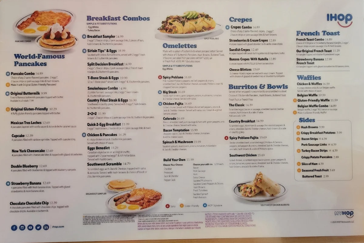 Menu, IHOP