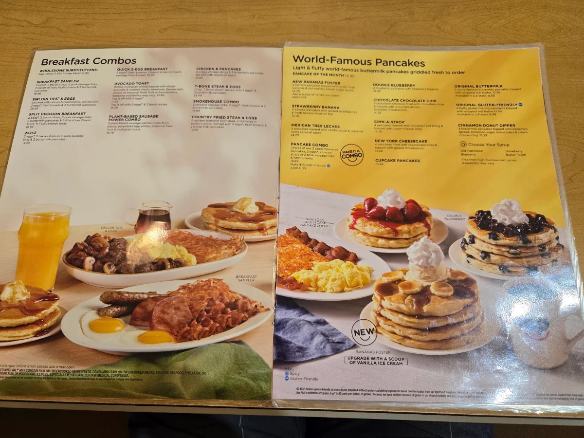 Menu, IHOP