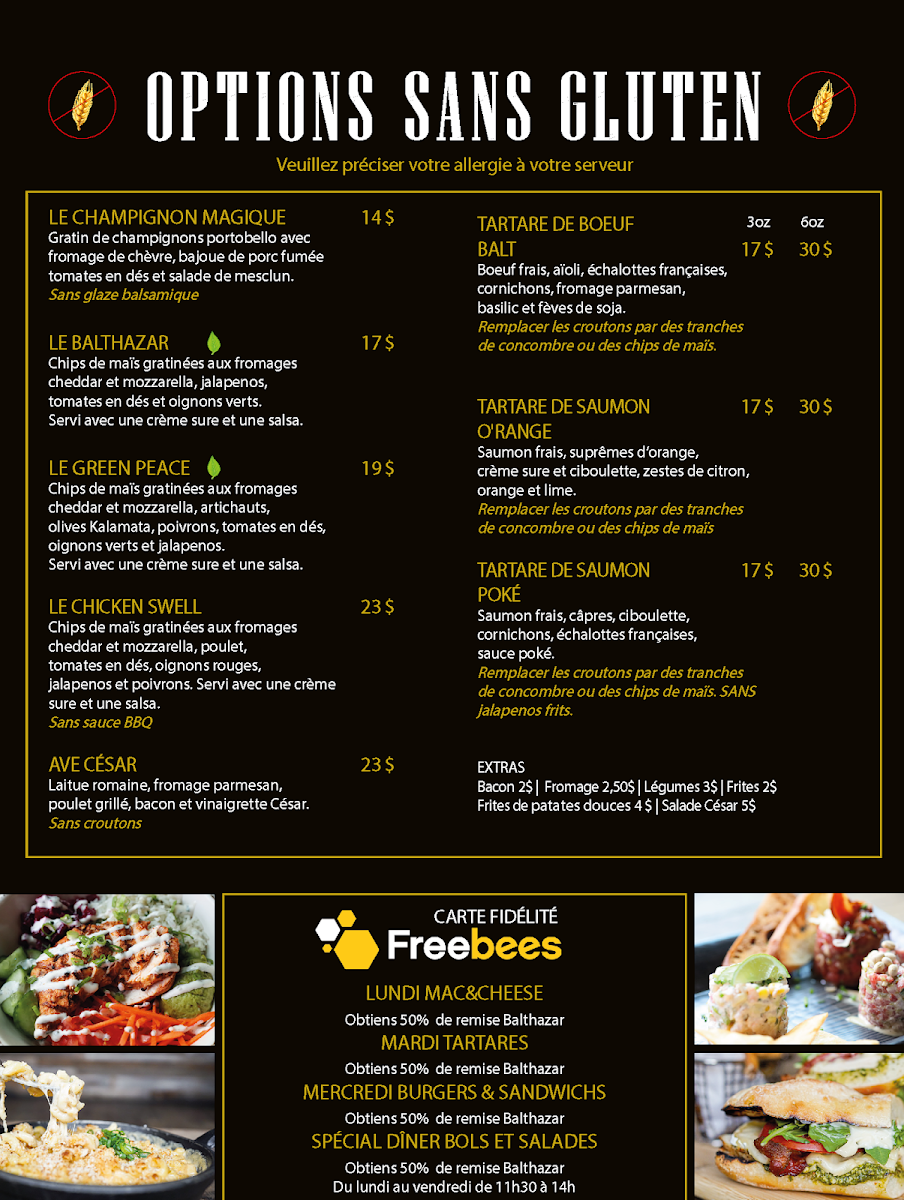 Menu, Le Balthazar Faubourg Boisbriand