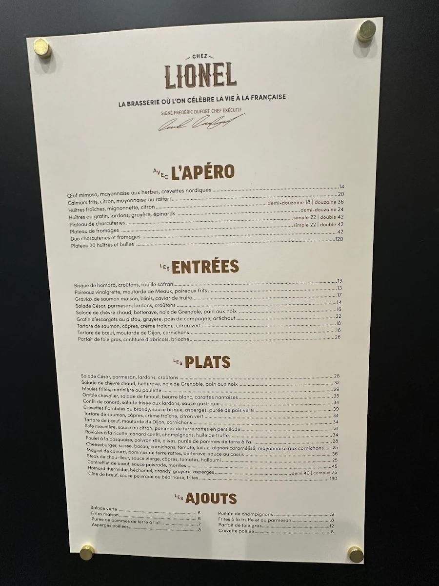 Menu, Chez Lionel - Brossard (Solar Uniquartier)