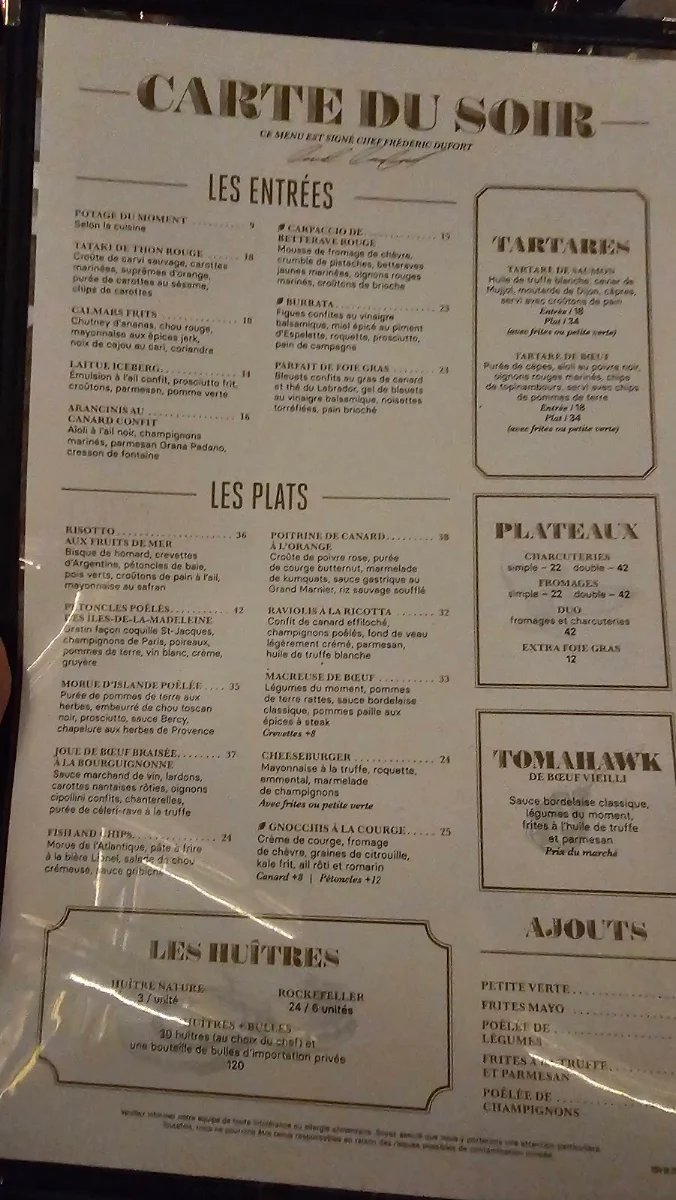 Menu, Chez Lionel - Brossard (Solar Uniquartier)