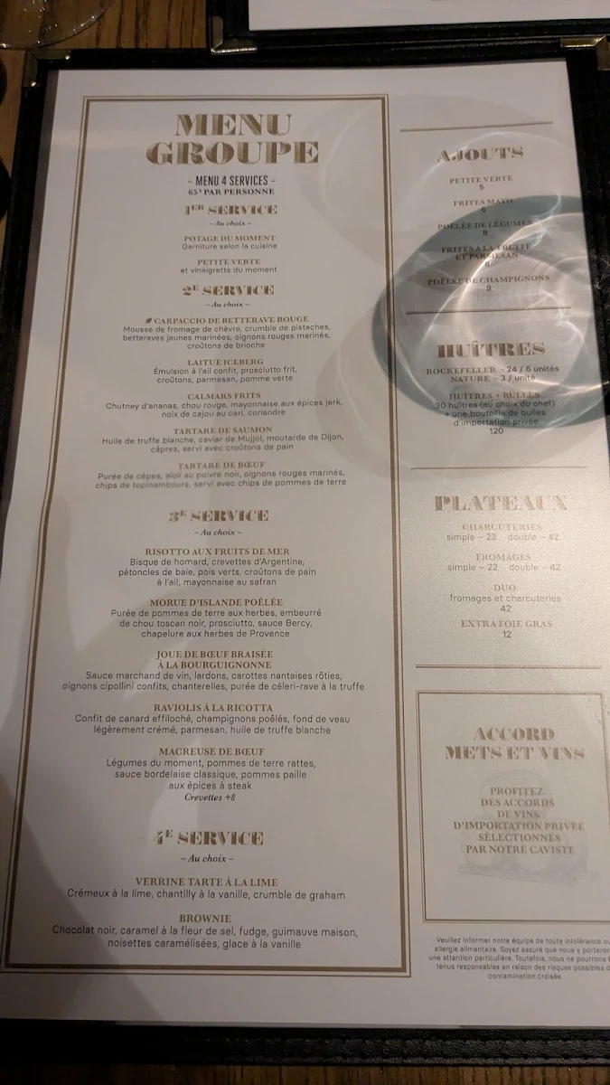 Menu, Chez Lionel - Brossard (Solar Uniquartier)