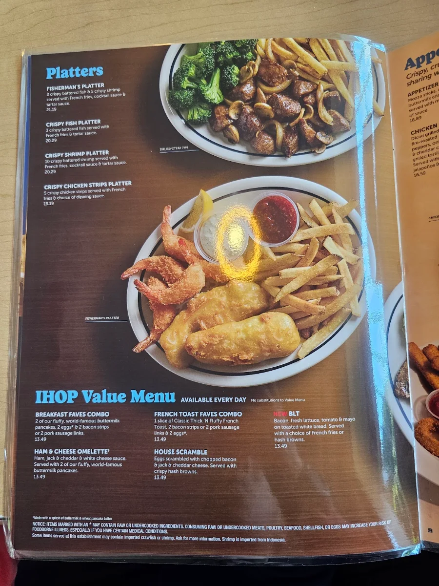 Menu, IHOP