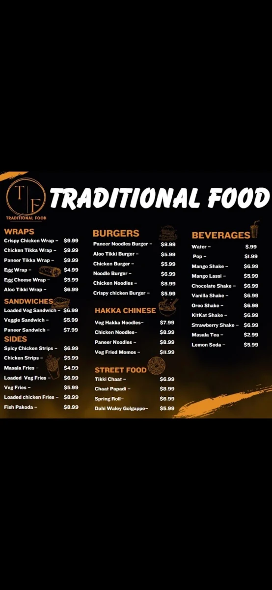 Menu, Traditional fast food ( truck)