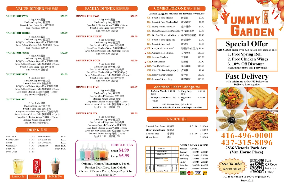 Menu, Yummy Garden