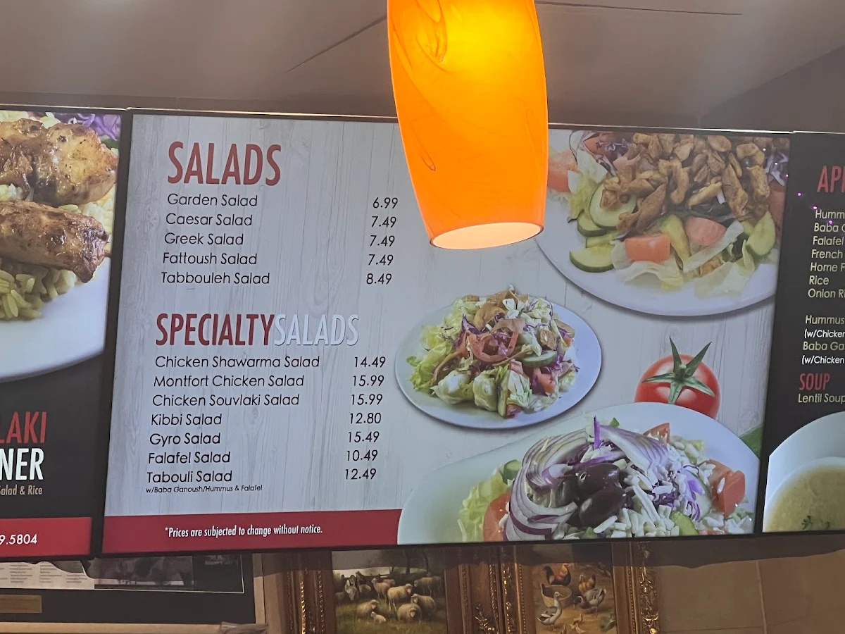 Menu, Montfort Mediterranean Grill