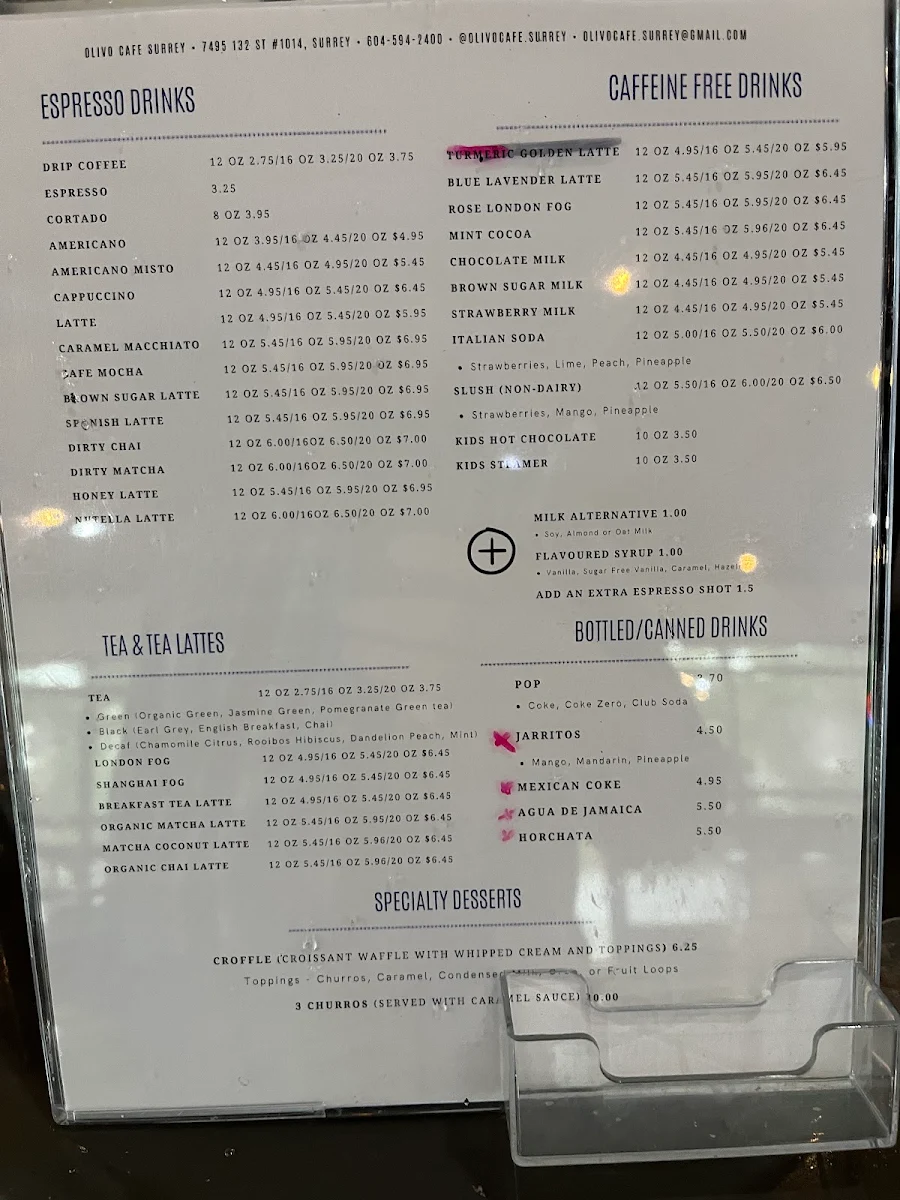 Menu, Olivo Cafe Surrey