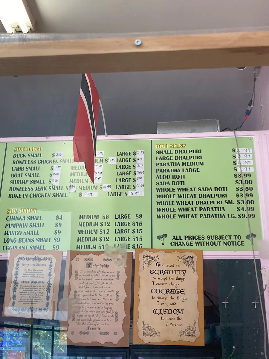 Menu, Danforth Roti Shop